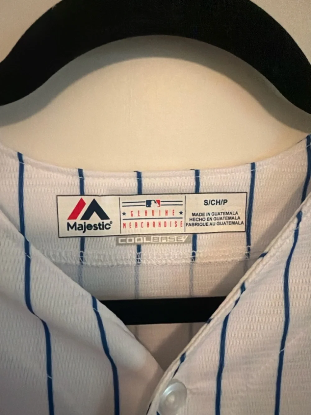 Majestic White with Blue Pinstripes Baseball Cool Base Jersey - Picture 3 of 7